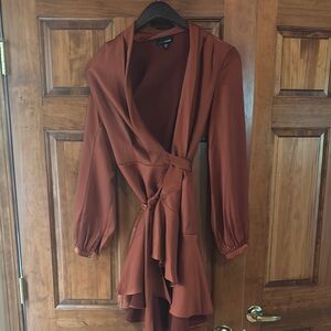Lucy Paris Brown Wrap Dress Long Sleeve Casual